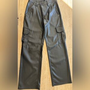 Banana Republic Black Mid-Rise Cargo Vegan Leather Pants